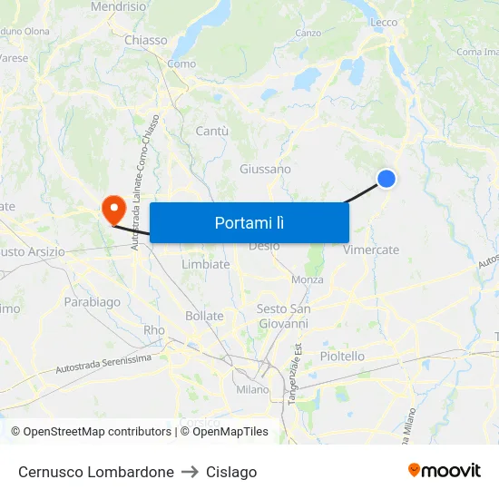 Cernusco Lombardone to Cislago map