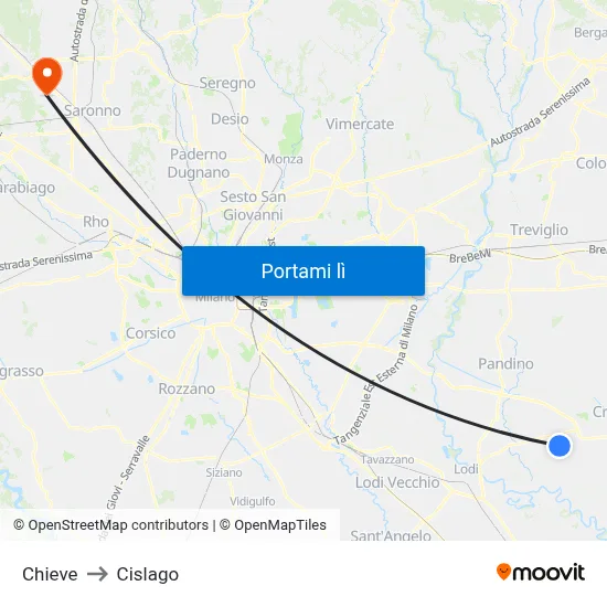 Chieve to Cislago map