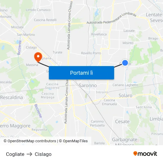 Cogliate to Cislago map