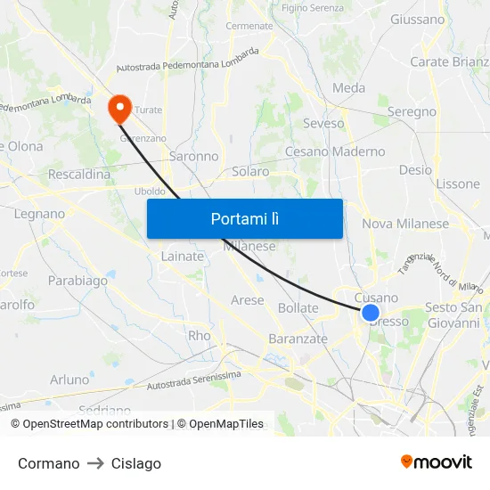 Cormano to Cislago map