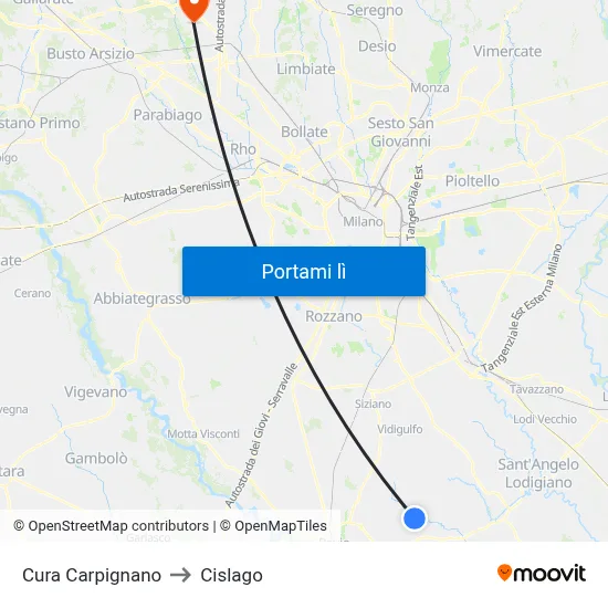 Cura Carpignano to Cislago map