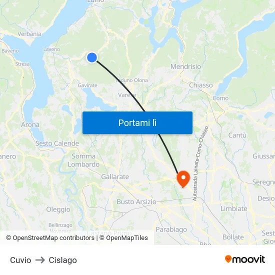 Cuvio to Cislago map