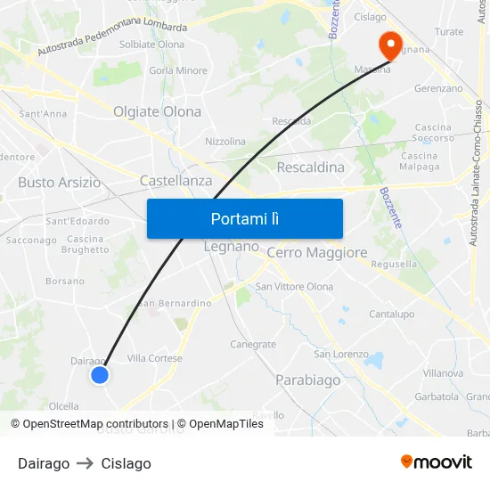 Dairago to Cislago map