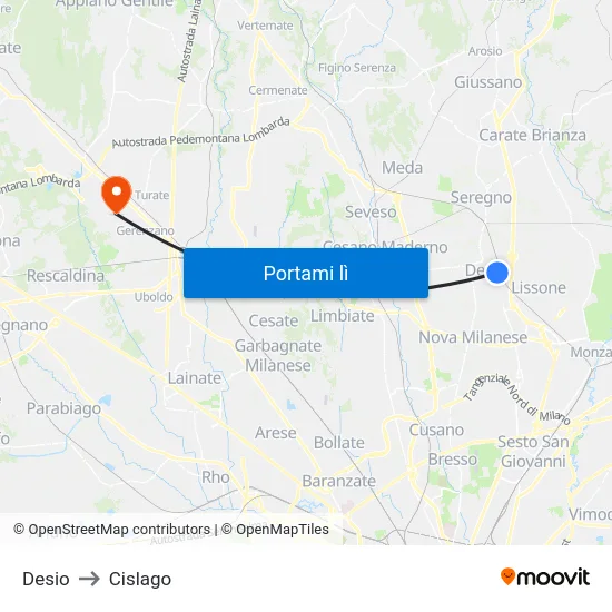Desio to Cislago map
