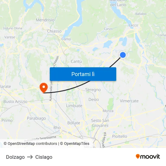 Dolzago to Cislago map