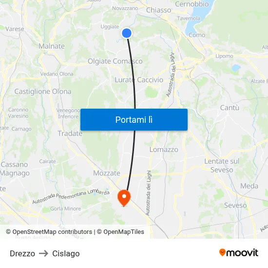 Drezzo to Cislago map