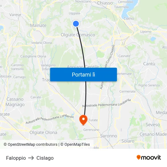 Faloppio to Cislago map