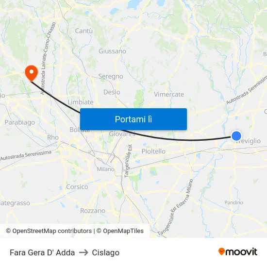 Fara Gera D' Adda to Cislago map