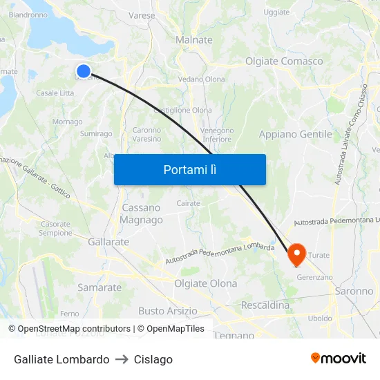 Galliate Lombardo to Cislago map