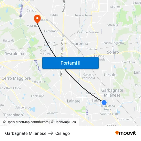 Garbagnate Milanese to Cislago map