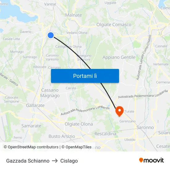 Gazzada Schianno to Cislago map