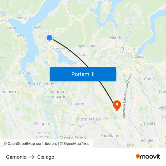Gemonio to Cislago map