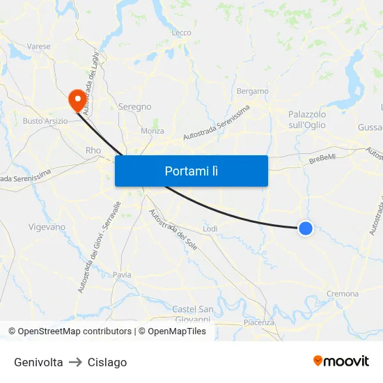 Genivolta to Cislago map