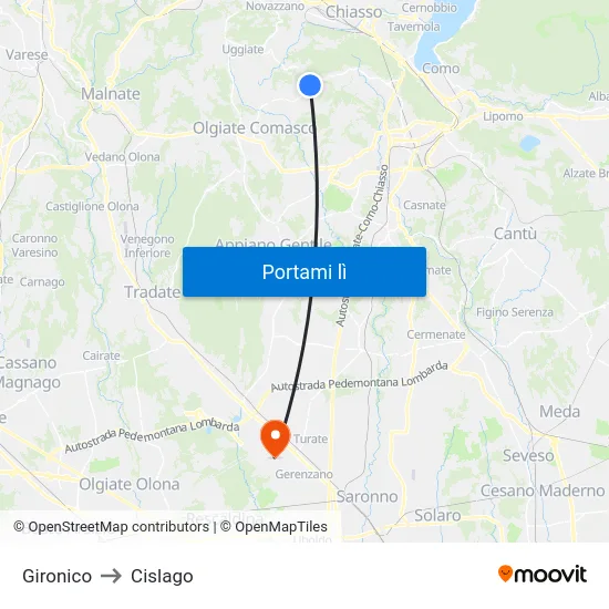 Gironico to Cislago map