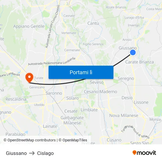 Giussano to Cislago map