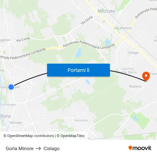 Gorla Minore to Cislago map