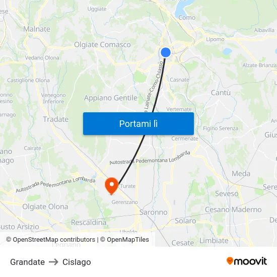 Grandate to Cislago map
