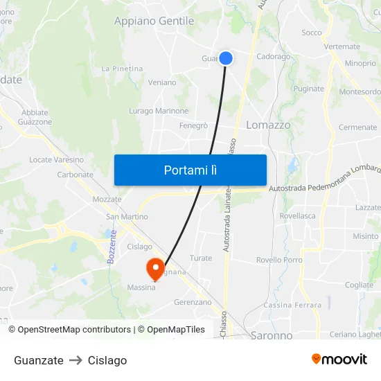 Guanzate to Cislago map