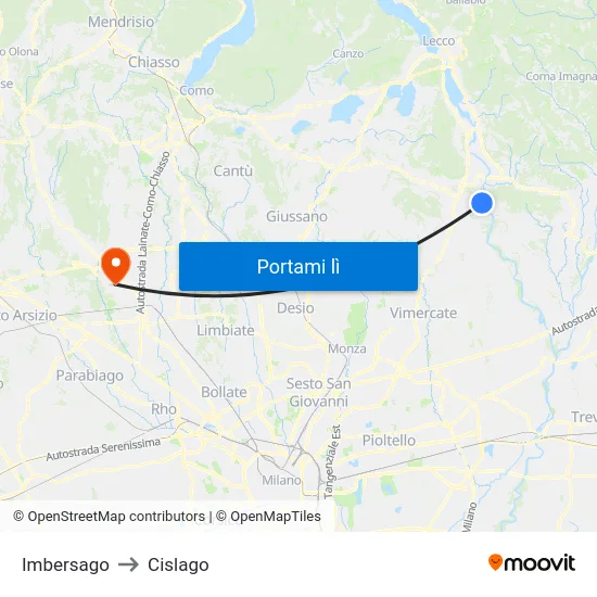 Imbersago to Cislago map