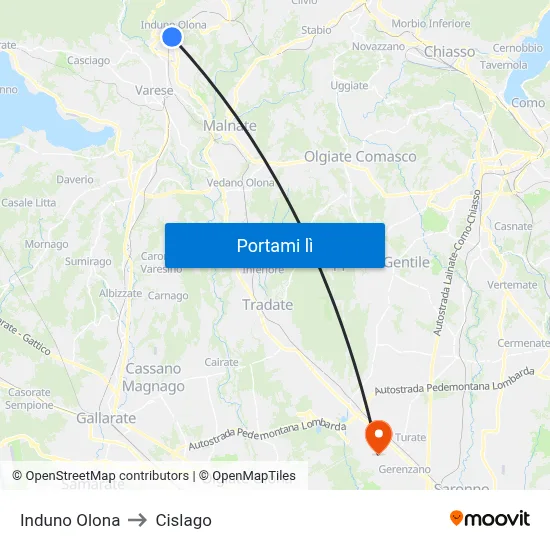 Induno Olona to Cislago map