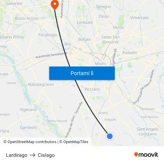 Lardirago to Cislago map