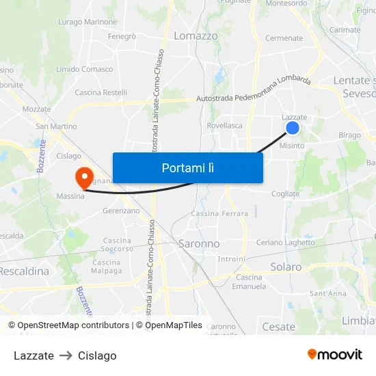 Lazzate to Cislago map