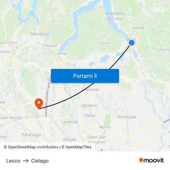 Lecco to Cislago map