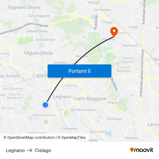 Legnano to Cislago map