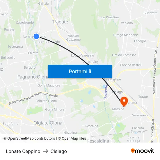 Lonate Ceppino to Cislago map