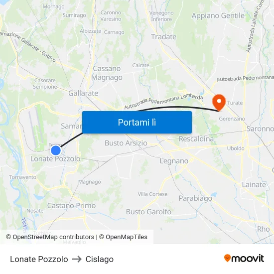 Lonate Pozzolo to Cislago map
