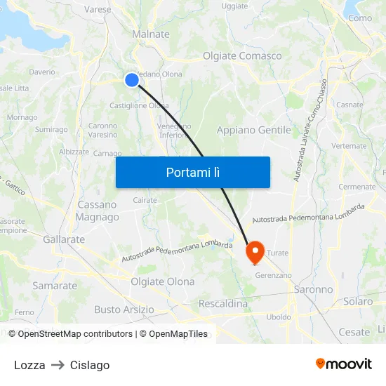 Lozza to Cislago map