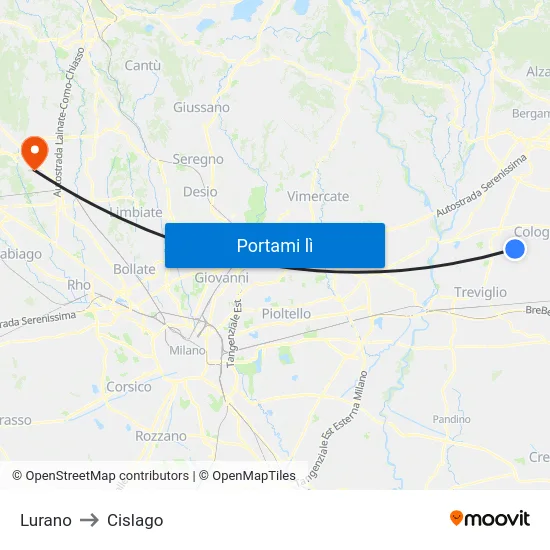 Lurano to Cislago map