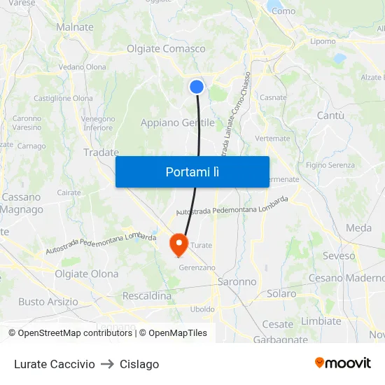 Lurate Caccivio to Cislago map