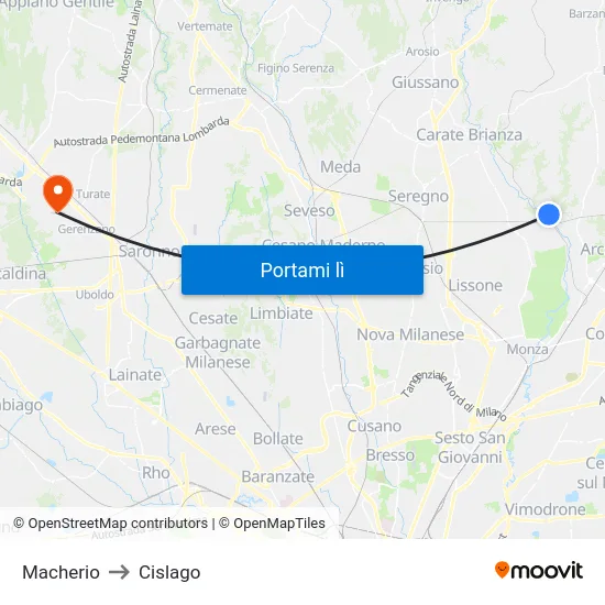Macherio to Cislago map