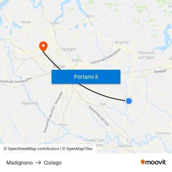 Madignano to Cislago map