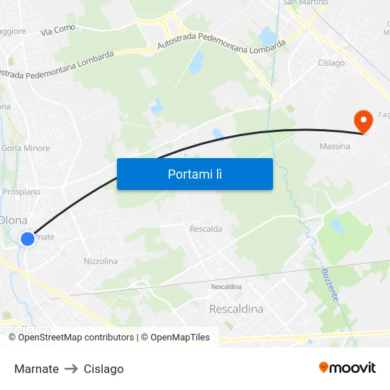 Marnate to Cislago map