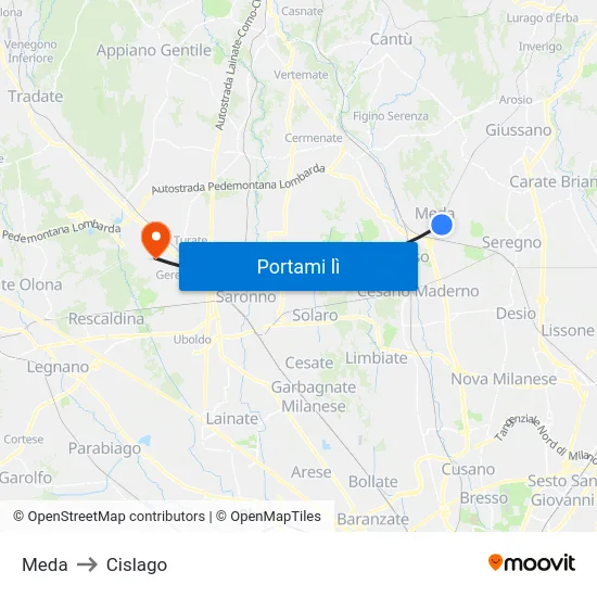 Meda to Cislago map