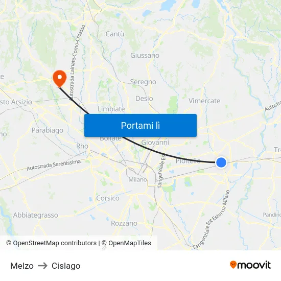 Melzo to Cislago map