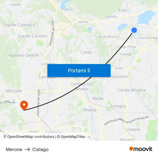 Merone to Cislago map