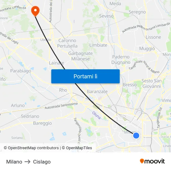 Milano to Cislago map