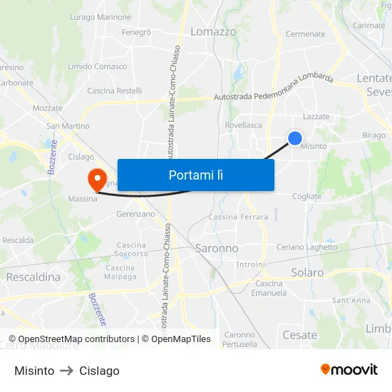 Misinto to Cislago map