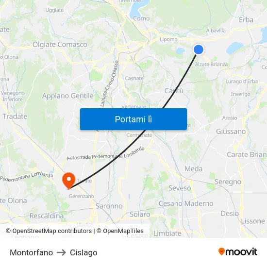 Montorfano to Cislago map