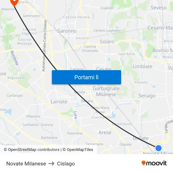 Novate Milanese to Cislago map