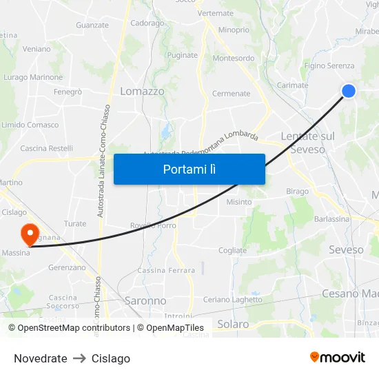 Novedrate to Cislago map
