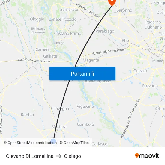 Olevano Di Lomellina to Cislago map