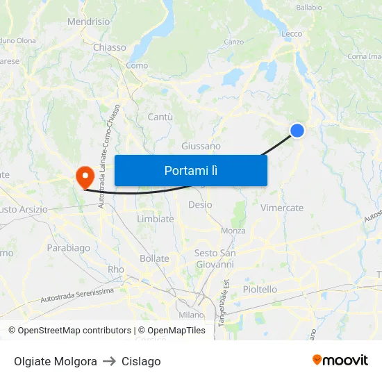Olgiate Molgora to Cislago map