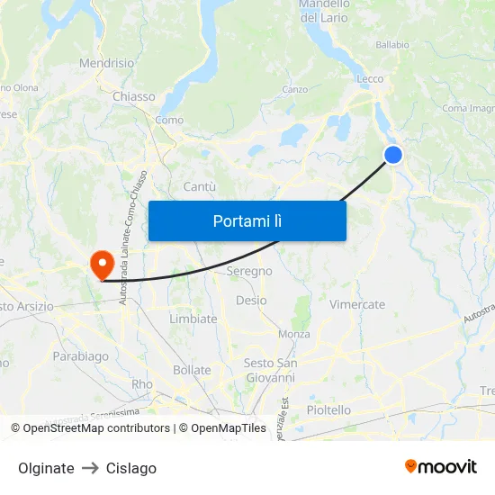 Olginate to Cislago map