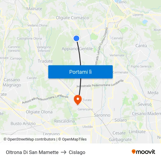 Oltrona Di San Mamette to Cislago map