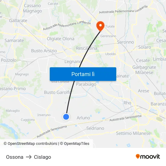 Ossona to Cislago map