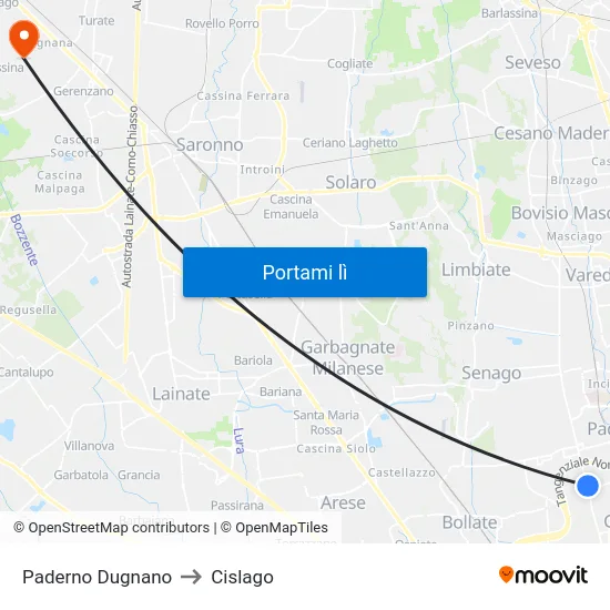 Paderno Dugnano to Cislago map